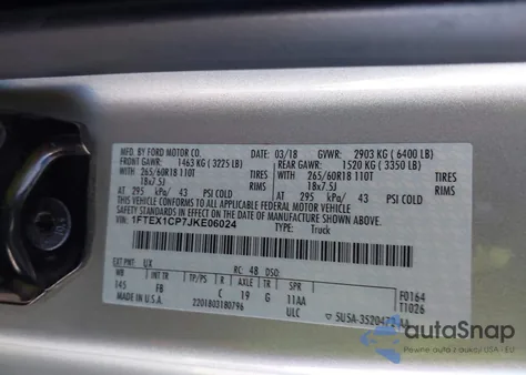 2018 Ford F-150 Xlt from USA, damaged, VIN 1FTEX1CP7JKE06024